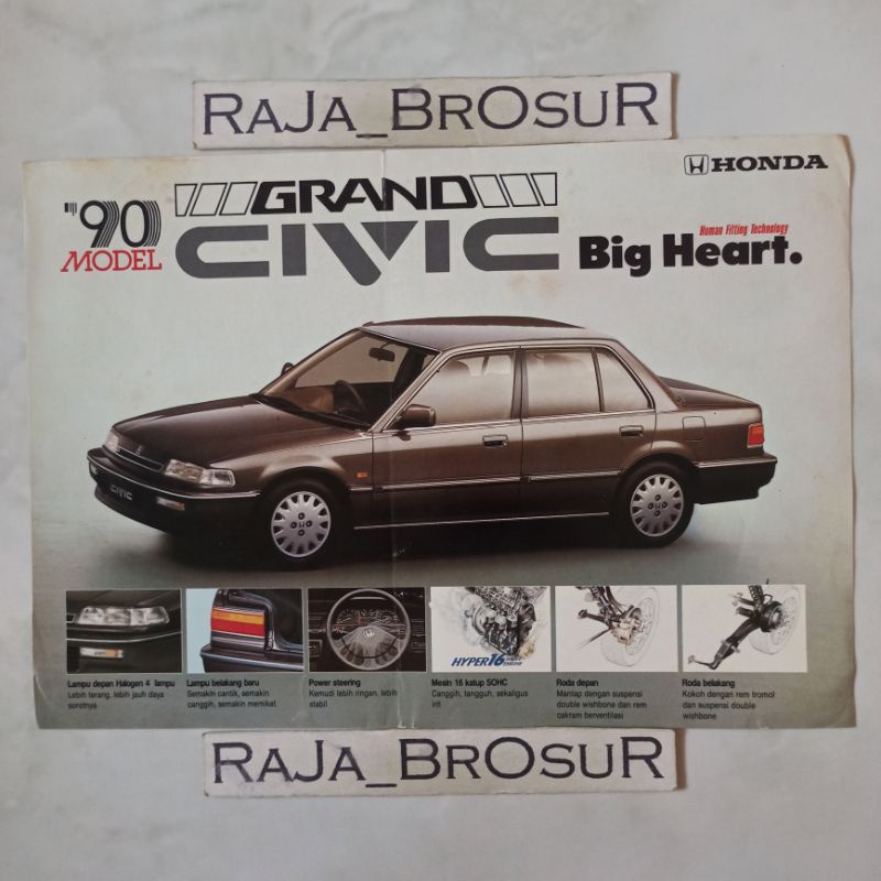 Poster brosur katalog flyer jadul lawas Honda Grand Civic/Civic LX/Civic Nouva Nova 1990