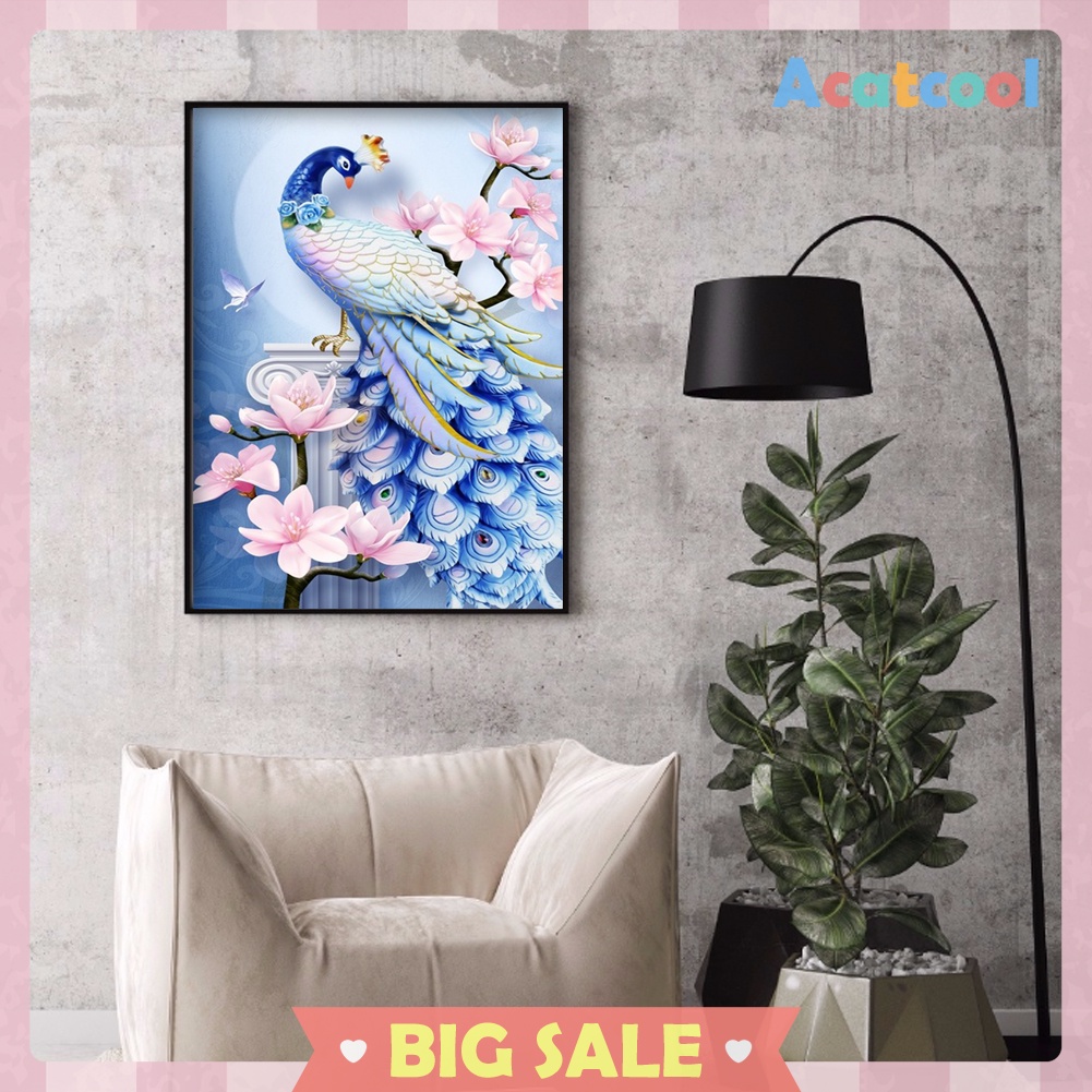 Diamond Painting Peacock Flower Full Round Rhinestone Picture Set 30x40cm