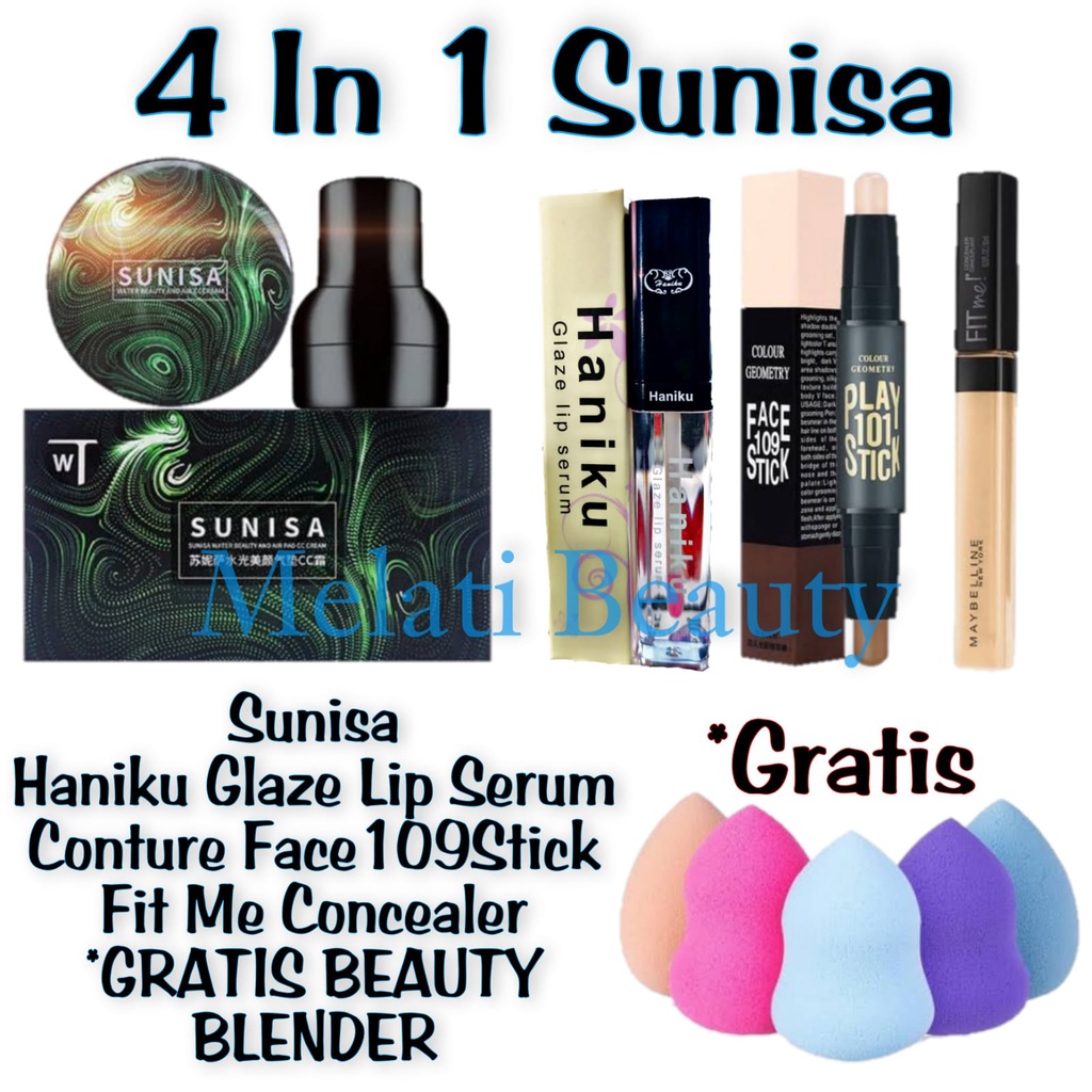 Paket Kosmetik 4 In 1 Sunisa / Paket Kosmetik Lengkap / Hnaiku Glaze Lip Serum / Sunisa