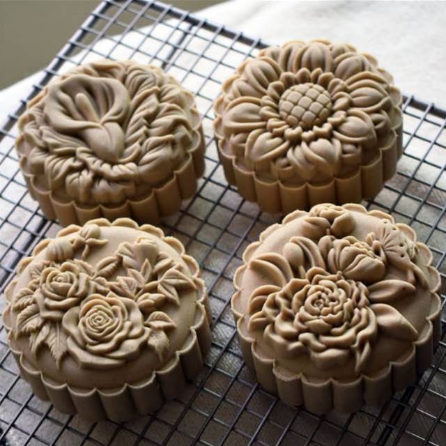 (4pc) cetakan kue bulan 2020 (150gr) mooncake press mold PREMIUM - FLOWER MONO