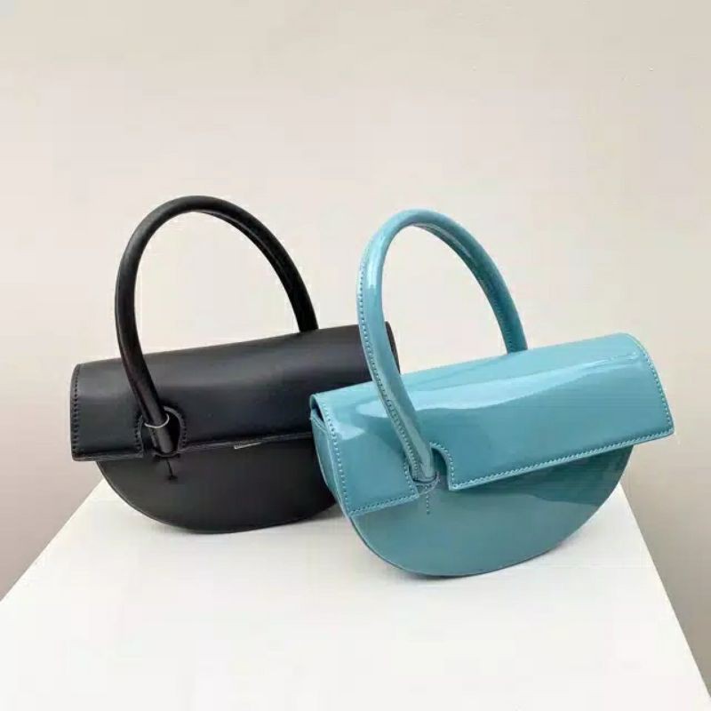 Charles and Keith Pattent Top Handle Semi Circle Bag