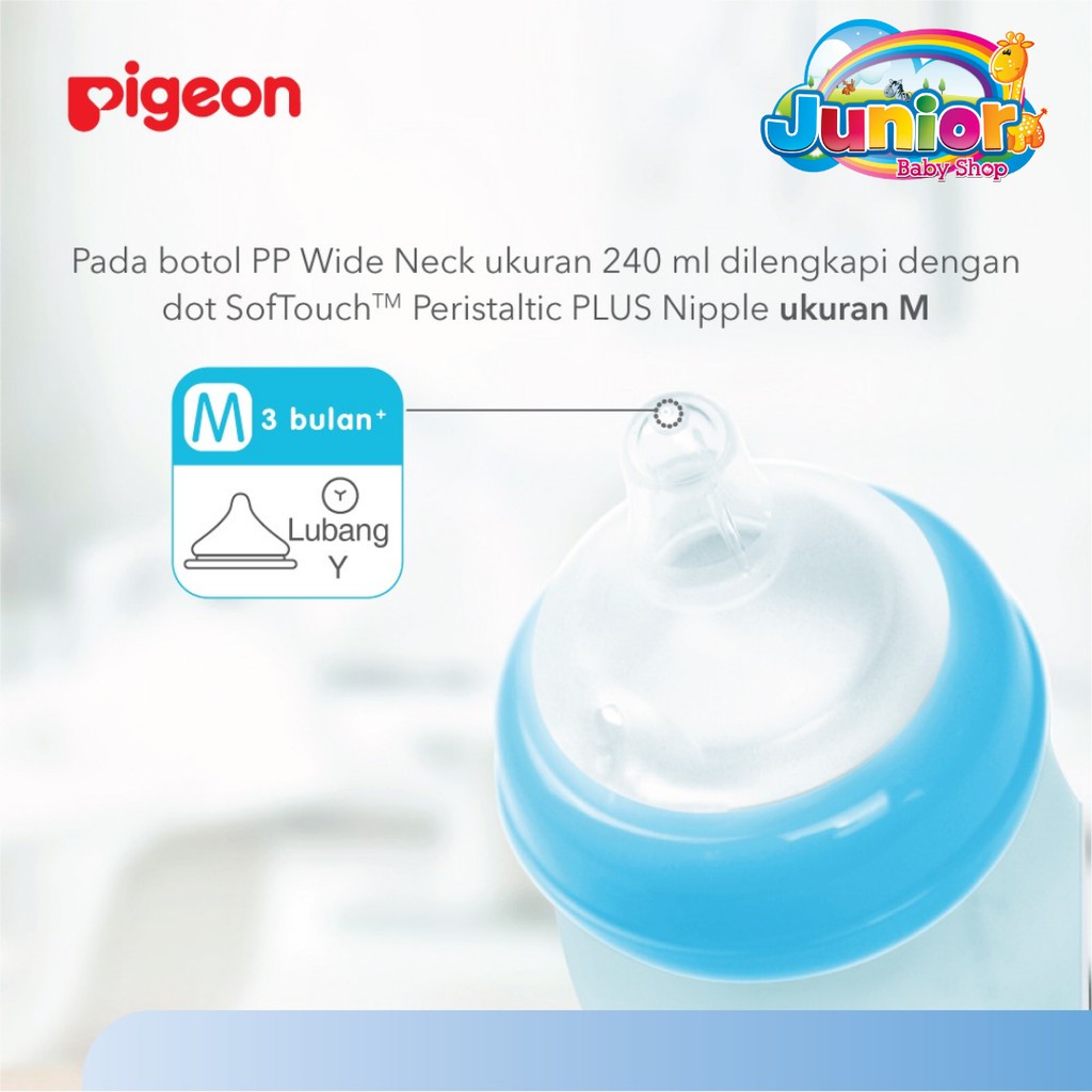 Pigeon Botol PP Clear Wide Neck Blue 240ml W/P-Plus Nipple