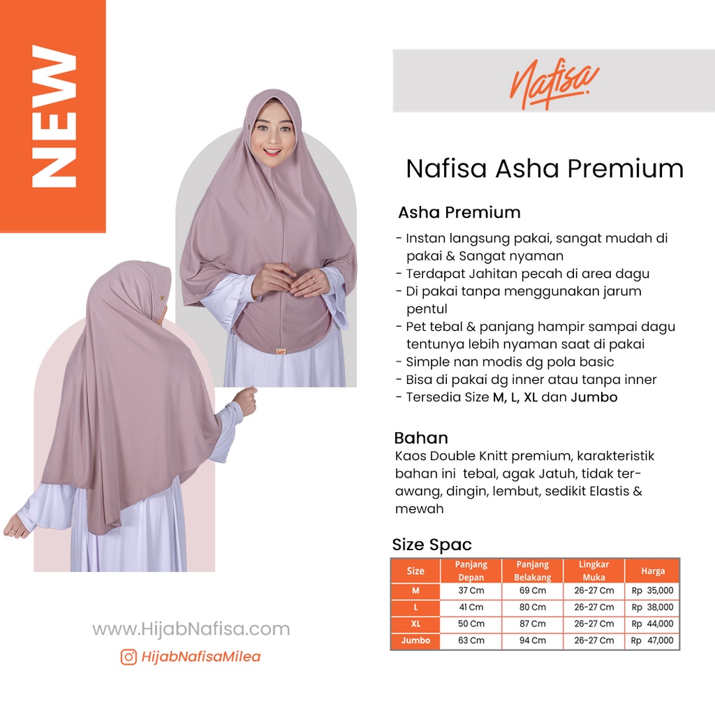 Hijab Instan Bergo Nafisa ASHA PREMIUM | Jilbab Instan Kaos Premium Kerudung Instan Pad Kecil khimar Kaos Premium