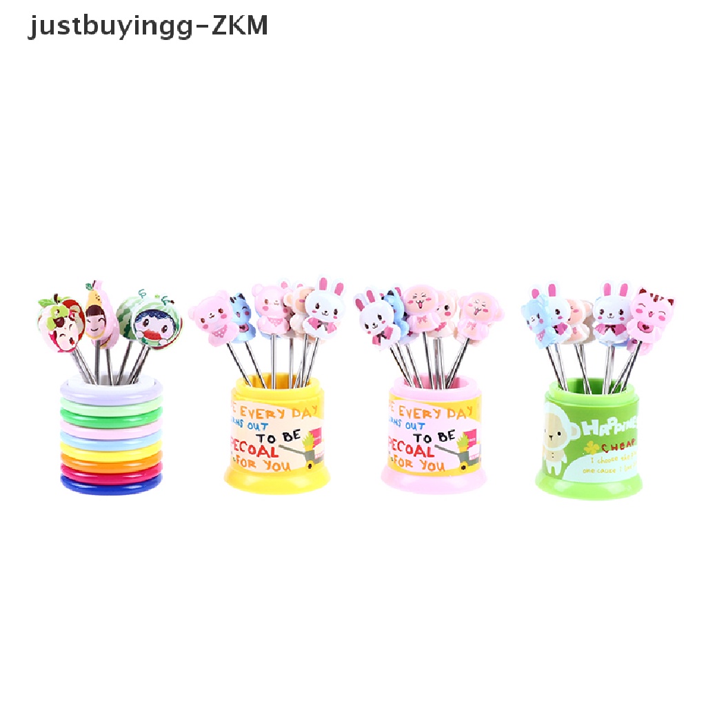 [justbuyingg] 1Set Stainless Steel Fruit Fork Animal Rainbow Fruit Dessert Fork w/Storage Jar [zkm]