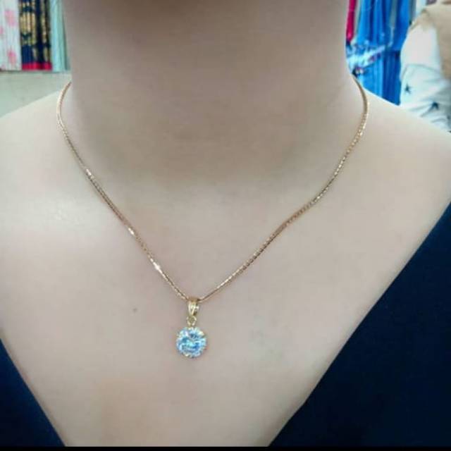 Kalung italy santa + liontin solitaire mata putih S925 / perhiasan perak 925 berlapis emas