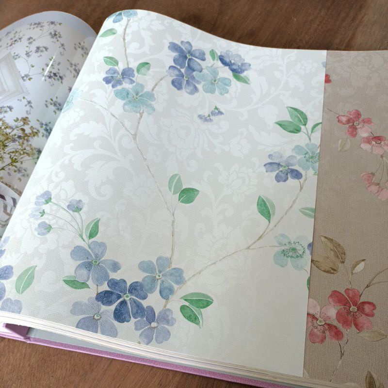 Wallpaper dinding Bunga Pink Biru Shabby