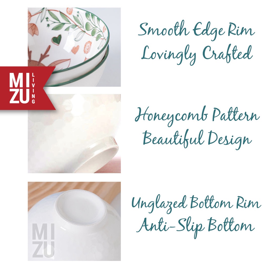 MIZU HAPPY LIFE 10in1 SET 4 Bowls 2 Plates 4 Spoons Mangkok Keramik Piring Sendok Ceramic Gift Set