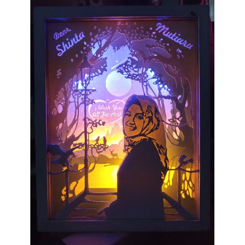 Custom + Foto 3D Paper Cut Art - Light & Shadow Box Lampu tidur
