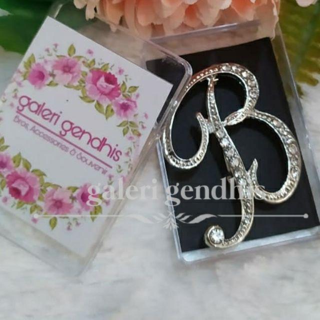 Bros Huruf / Bros Alfabet  / Bros Nama / Bros Unik / Bros Hijab / Bros Simple Cantik Inisial Pin - 2-Silver