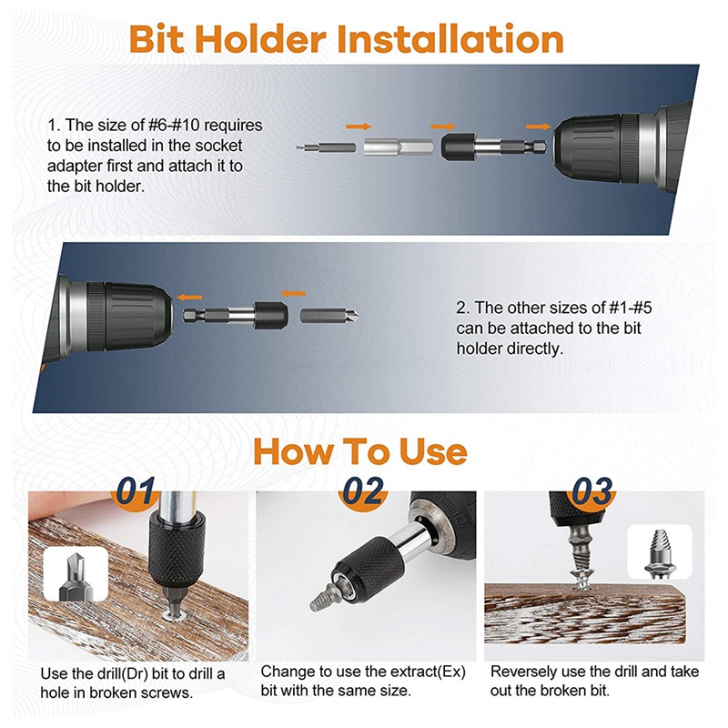 Damaged Screw Extractor Set,22 PCS Stripped Screw Extractor Kit, HSS Broken Screw Remover Set with Bit &amp; Socket Adapter