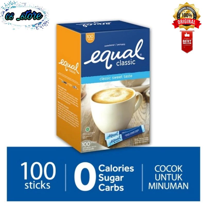 

Equal Classic Zero Calorie Sweetener Box 100 Sticks | Nol Kalori