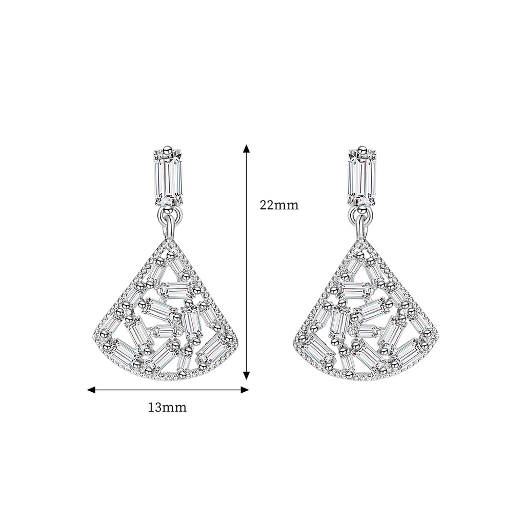 Hu Hu Hu Hu Hu Alat Bantu Pasang Kacamata♡ Anting Tusuk Bentuk Kipas Hollow Hias Cubic Zirconia Untuk Wanita