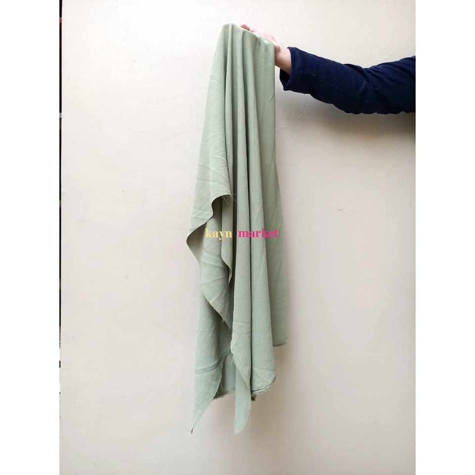 1/2 Meter Kain CEY AIRFLOW CRINKLE Sage Green Hijau Stretch Premium Grade A Meter Roll Grosir Ecer Fabric Textile