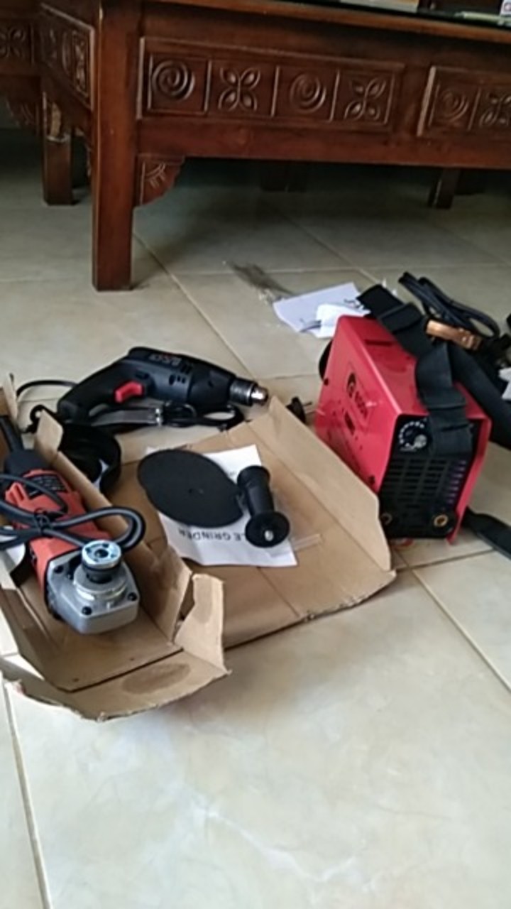 [3item] Paket Mesin Las Edon Merah 120a + Bor Jld 10-3 + Gerinda Jld J9554