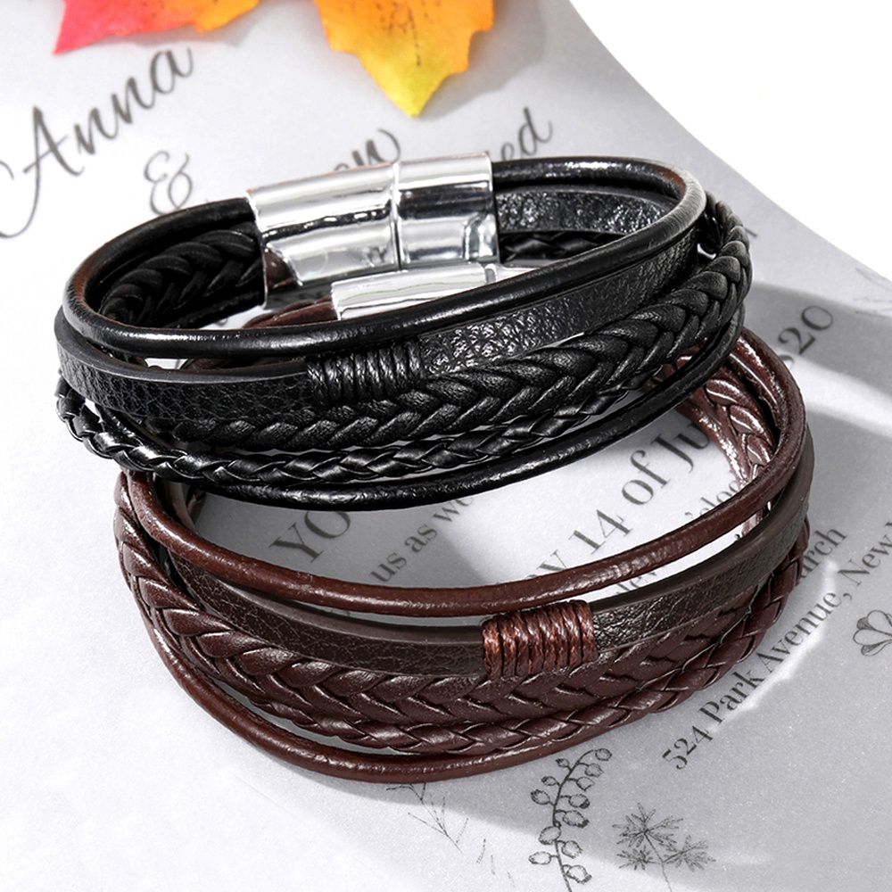 Gelang Tali Kulit Multilayer Untuk Pria Dan Wanita