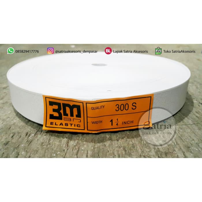 Elastis 3M / Bahan Elastic 3M / Karet Elastis 3M 1 1/4 inch 3cm Putih