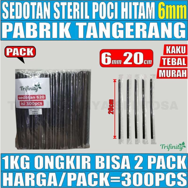 Sedotan 6mm Steril Hitam Teh Thai Tea Bungkus Plastik Panjang 20cm Runcing Higienis 620