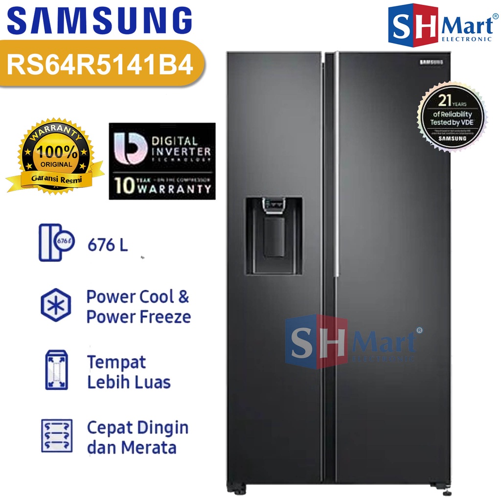 KULKAS SAMSUNG SIDE BY SIDE RS64R5141B4 KAPASITAS 676 LITER WITH ICE MAKER GARANSI RESMI ( MEDAN )