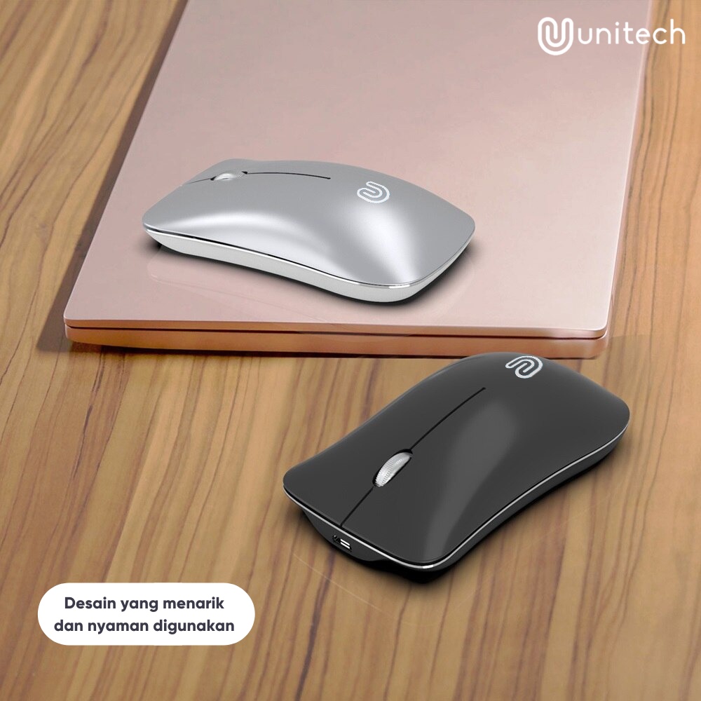 Mouse Wireless Slim Recharger Unitech P1 Silent Click Mode 2.4Ghz 1600 DPI &amp; Gratis Mousepad