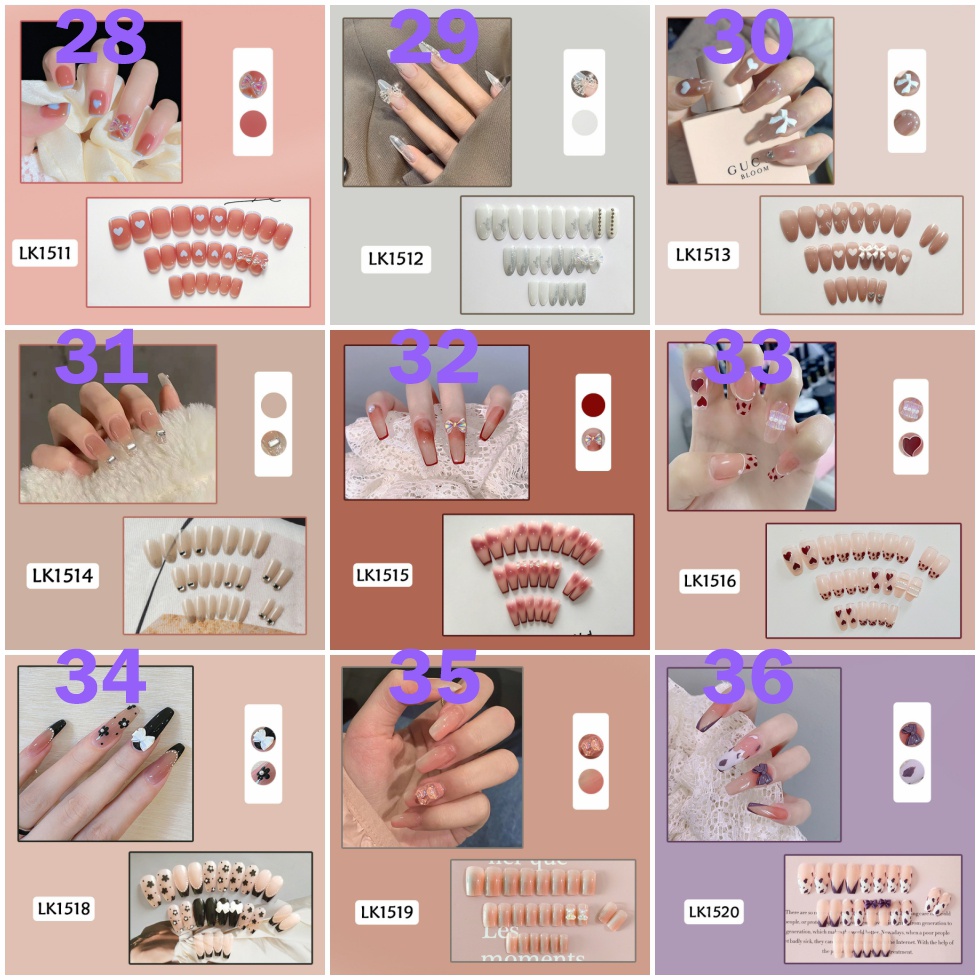 24pcs / Set stiker kuku palsu anti nail air 3d imlek kuku palsu murah pengantin panjang pendek anak bening polos wedding kaki manikur set nail sticker art