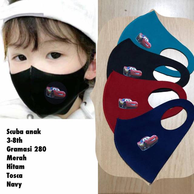 T2-MASKER MULUT/MASKER ANAK/MASKER SCUBA MOTIF CARS(MERAH/KOSONG)