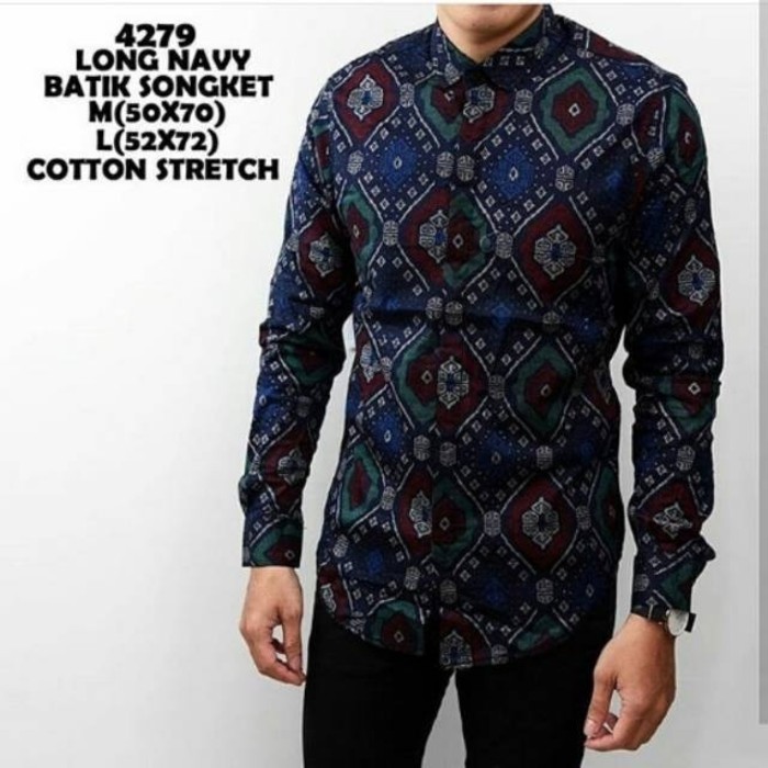 baju kemeja pria | kemeja batik songket navy - Navy- L