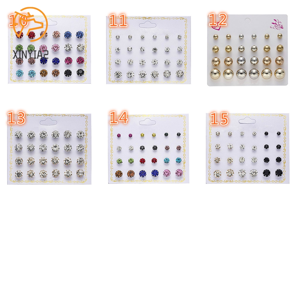 12 Pasang/Set Anting korea Tusuk Model Mutiara Intan Bentuk Bulat Gaya Korea Untuk Wanita Earrings piercing aksesoris wanita-8