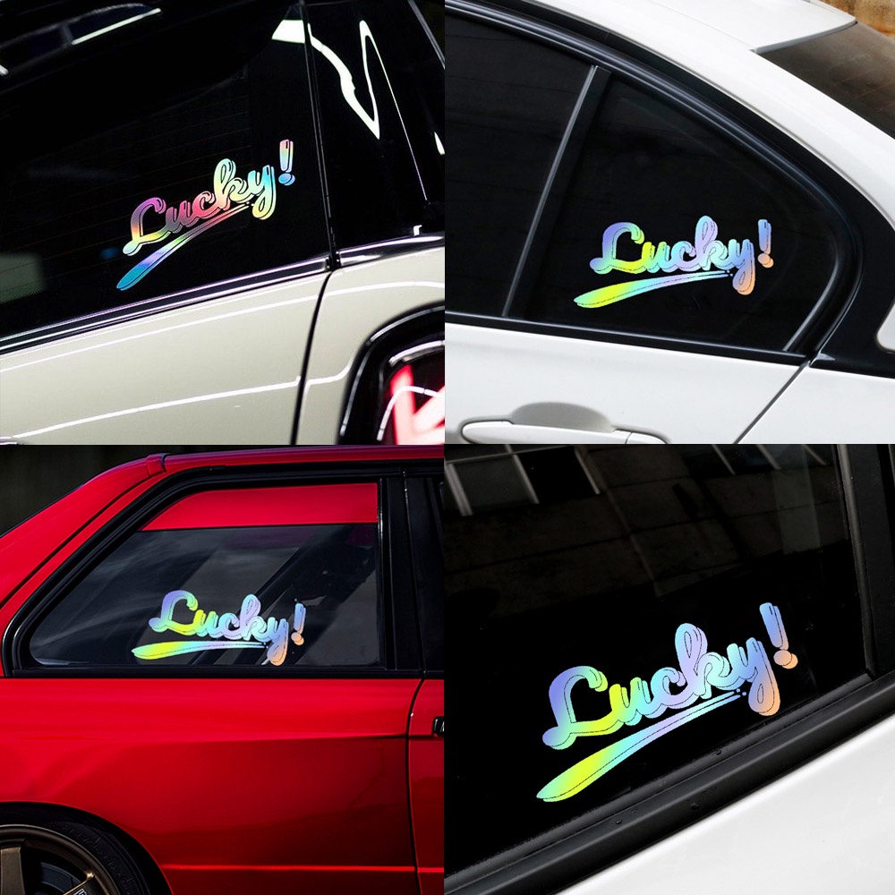 Beruntung Laser Mobil Stiker Tahan air Surat Stiker Kaca depanSepeda motor Dekorasi Stiker