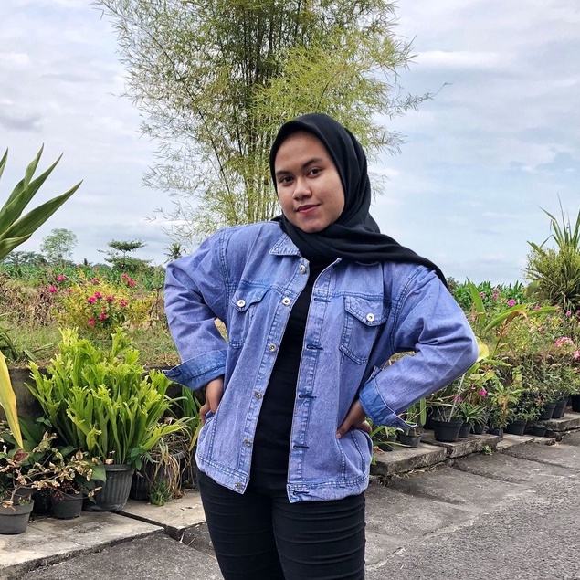 JAKET JEANS ALMA SANDWASH JUMBO LD 100-146 BAHAN DENIM JAKET WANITA CROPTY BIGSIZE-ARETHA BIRU LD 120