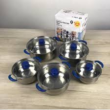 1 SET ISI 5PCS PANCI SOUP POT STAINLESS STEEL TUTUP KACA GAGANG KUPING WARNA