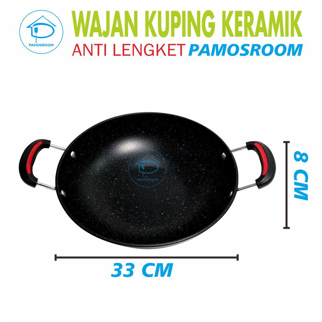 Pamosroom Kuali Wajan 33cm Penggorengan Kuping Keramik Ceramic Cookware Anti Lengket Bisa Induksi