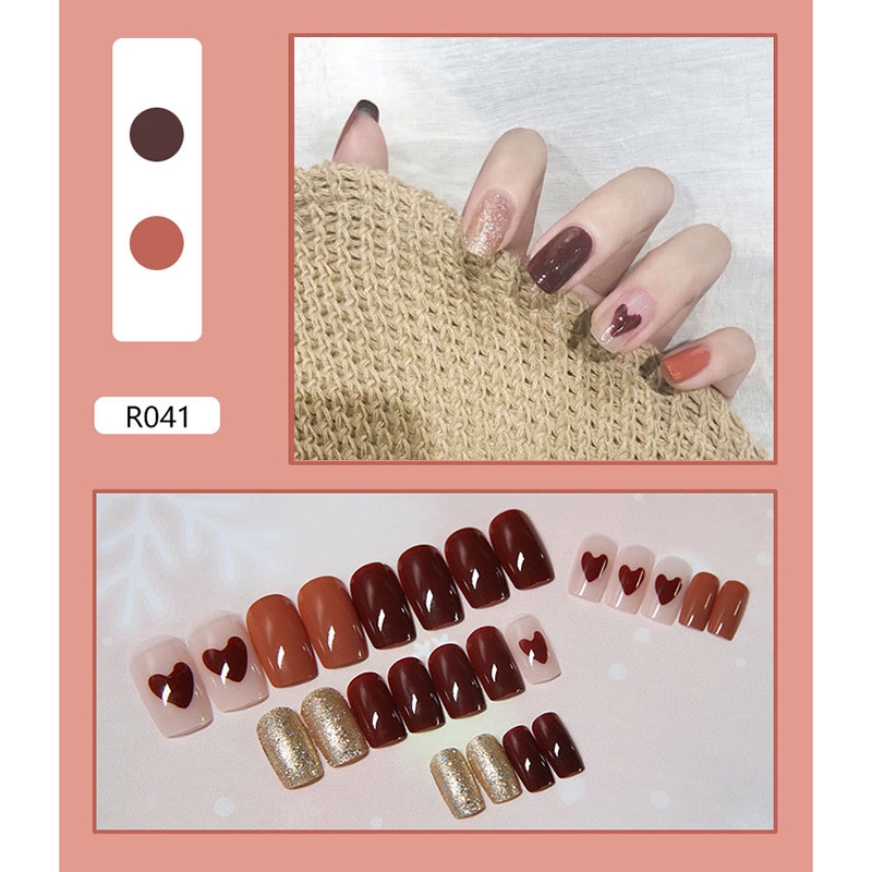 R041-r060 24pcs / box Kuku Palsu Full Cover Untuk Nail Art