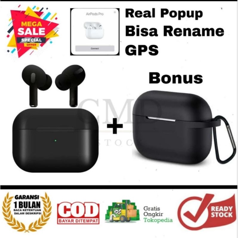 HEADSET BLUETOOTH PODS PRO BLACK EDITION WITH WIRELESS CHARGING CASE (IMEI & SERIAL NUMBER VALID)