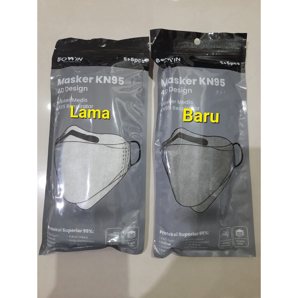 BOWIN Masker KN95 4D Design 95% BFE PFE (Masker Kesehatan Model KF94) 1 pack isi 5 / 10 pcs