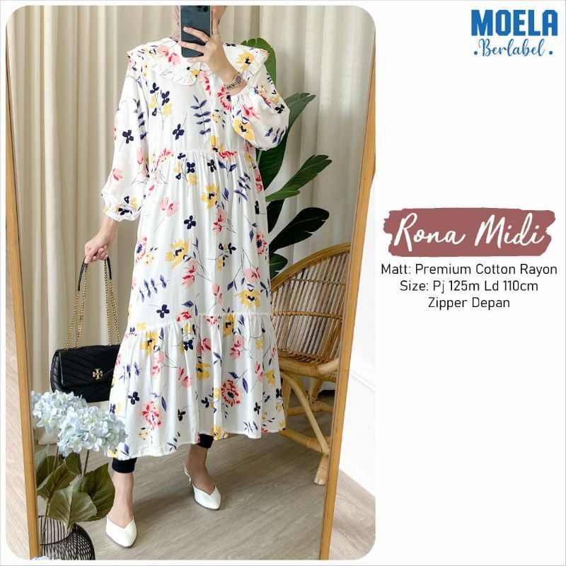 RONA MIDIDRESS BUNGA PUTIH// MIDI DRESS RAYON SNOWHITE