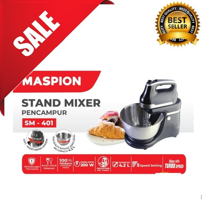 Maspion SM-401 Stand Mixer Berkualitas ukuran 4.2 Liter Ukuran Jumbo