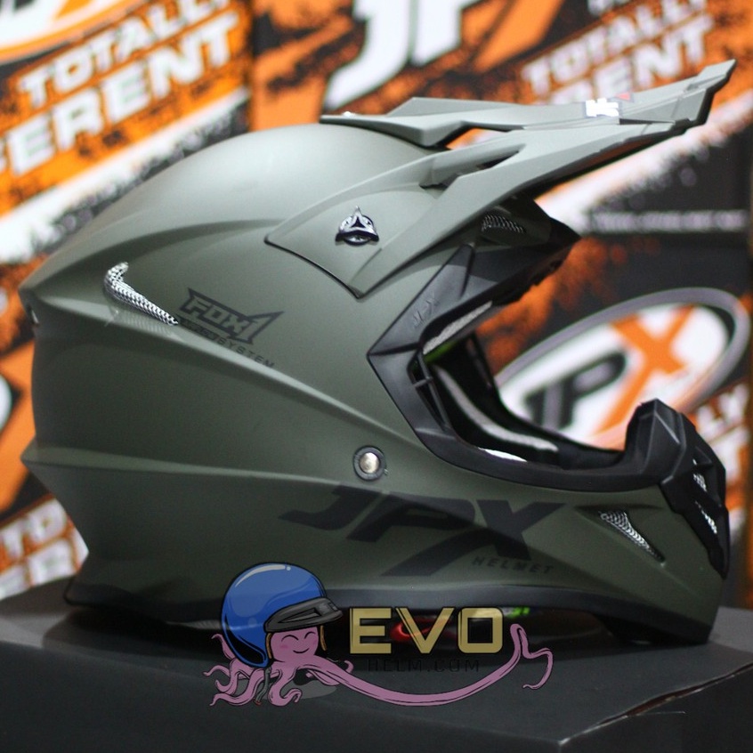 HELM JPX CROSS_SOLID - ARMY GREEN DOFF / BLACK + GOOGLE SNAIL (ONGKIR 2 KG) HELM JPX FOX1 PAKET GANTENG JPX ARMY DOFF JPX PAKET GOOGLE SNAIL HELM JPX TERBARU