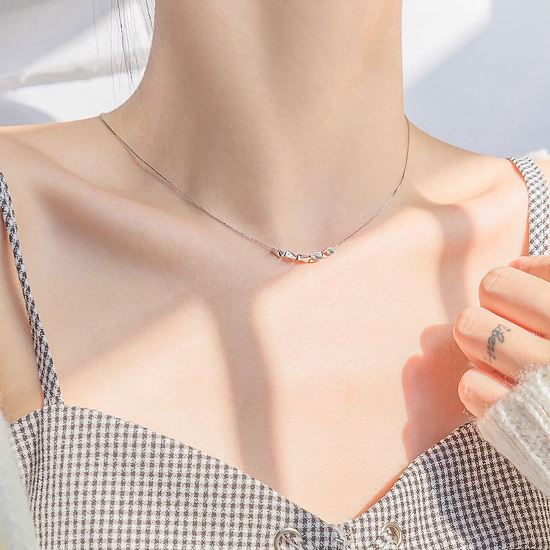 Kalung Liontin Manik-Manik Berlapis Perak Trendi Untuk Wanita Gadis Korea Beruntung Klavikula Rantai Choker Perhiasan