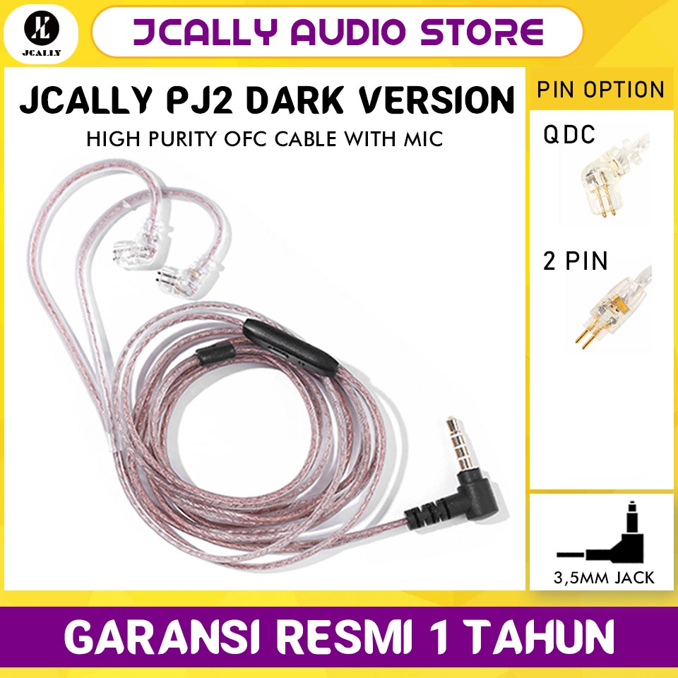 JCALLY PJ2 Dark OFC Cable Upgrade Cable with Microphone Earphone Headset Cable