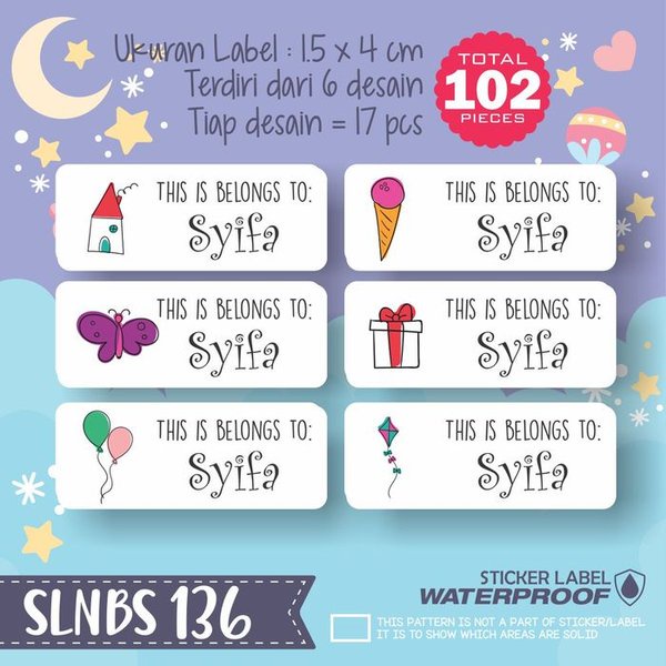 

sale SLNBS-136 stiker label nama anak kartun sticker anti air Murah