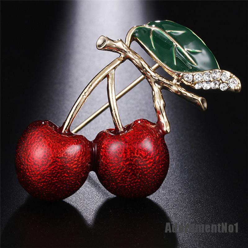 (Adornmentno1) Bros Pin Enamel Bentuk Buah Ceri Merah Bahan Metal Untuk Aksesoris Sweater