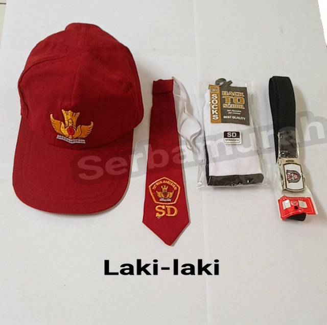 perlengkapan sekolah sd topi,dasi,sabuk dan kaos kaki