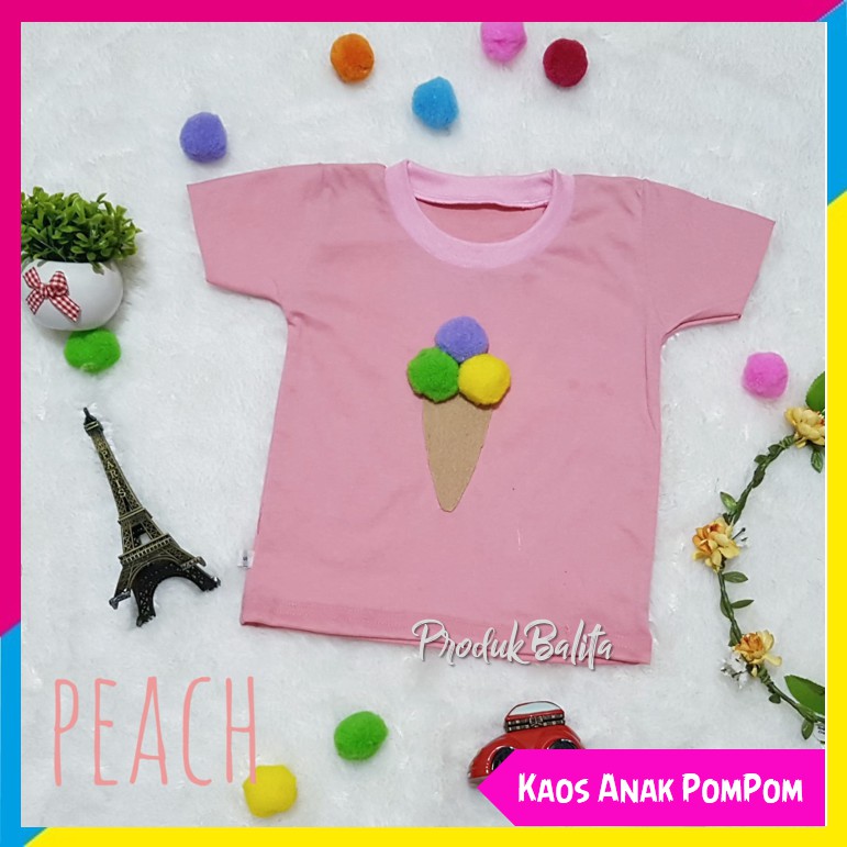 Kaos Anak Perempuan Lengan Pendek Motif Ice Cream Lucu Size 0-2 Tahun Branded Murah