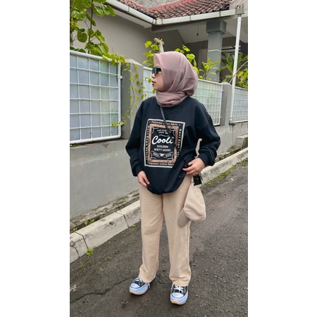 COOLL MINE Sweater Oversize Wanita Crewneck Bahan FLeece