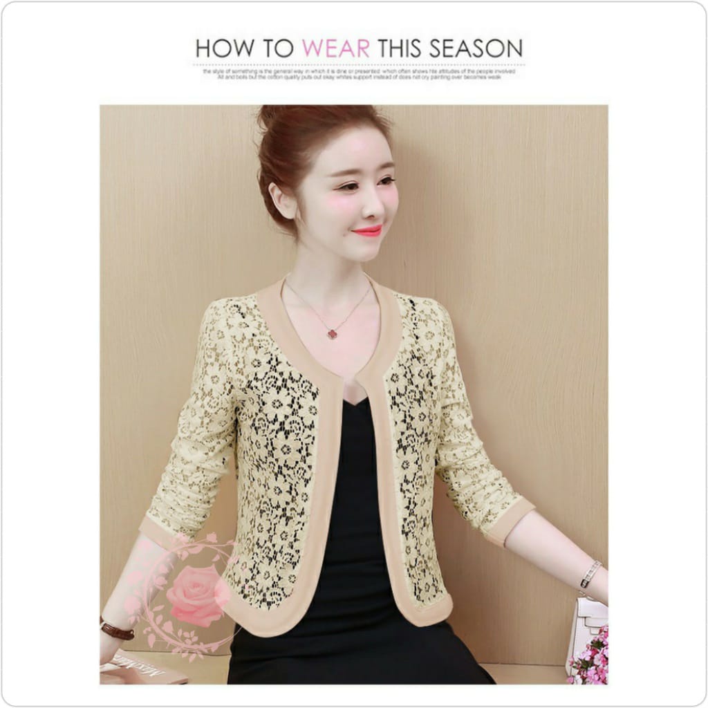 OUTWARE ATASAN BRUKAT NIYU FASHION WANITA / CARDI TERLARIS / KOMBINASI LINE / SWEATER BRUKAT