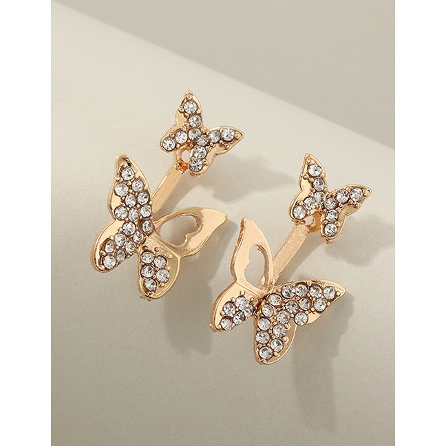 LRC Anting Tusuk Fashion Golden Double-worn Back Hanging Diamond Cutout Earrings K41593