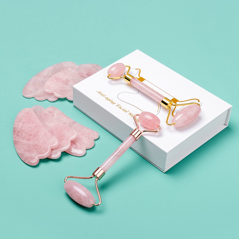 Gua Sha &amp; Roller Facial Massage - Rose Quartz