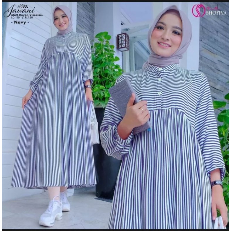 Jawani Midi Dress Motif Salur// Midi dress motif garis//Midi dress kekinian
