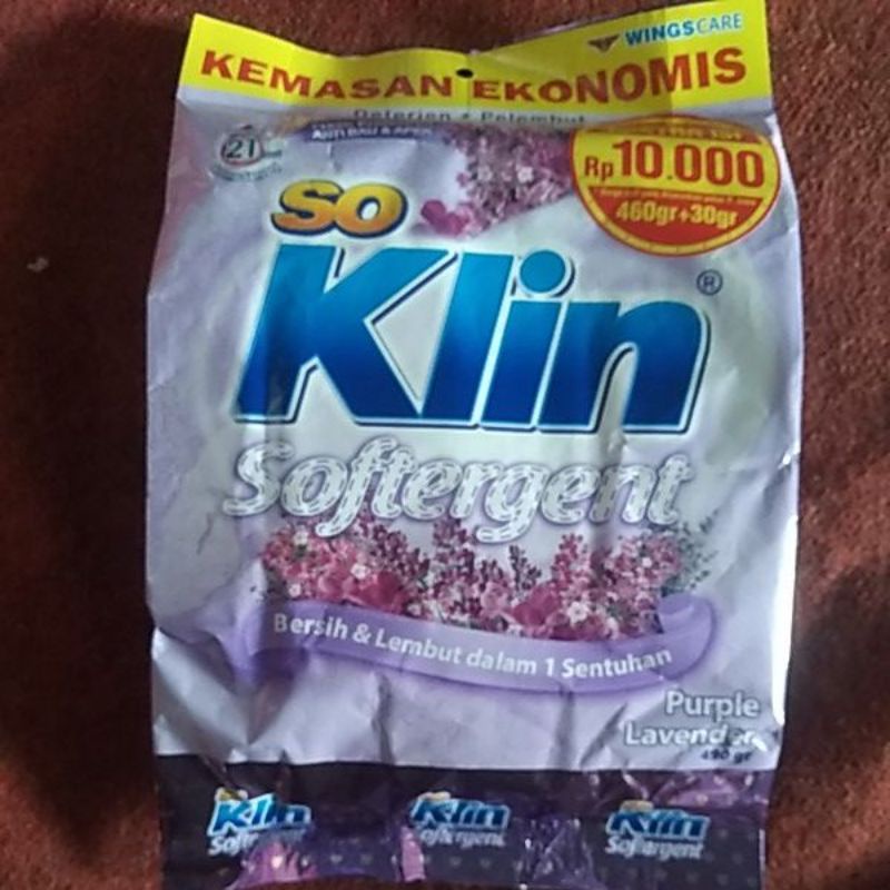 SoKlin Softergent Detergen + Pelembut Purple Lavender 490 gr