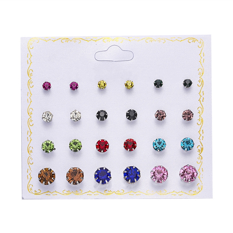 12 Pasang/Set Anting korea Tusuk Model Mutiara Intan Bentuk Bulat Gaya Korea Untuk Wanita Earrings piercing aksesoris wanita-14